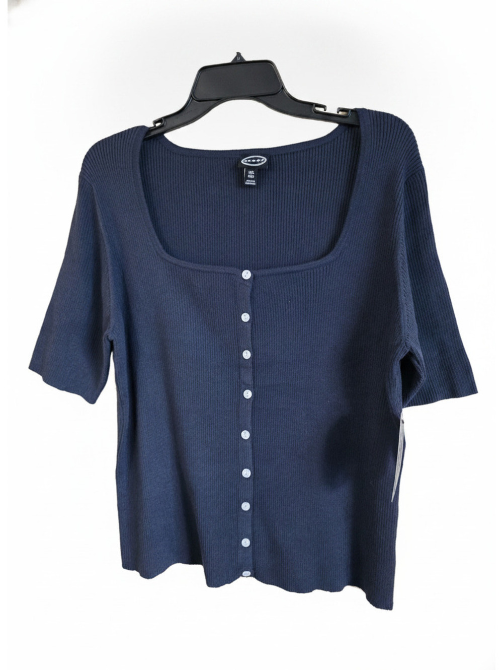 Scoop Navy Blue Ribbed Button-Front Short Sleeve Cardigan XXL